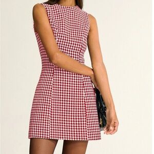Commense Red and White Houndstooth Mini Dress